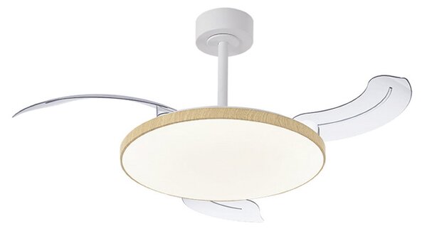Slim Mini LED mennyezeti ventilátor, fehér/fa színű, egyenáramú, csendes – Mantra Iluminación, Slim Mini, dimmable, Fehér, Nappali, Fém, Modern