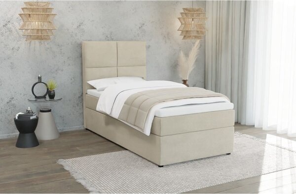 Bézs kárpitozott ágyneműtartós egyszemélyes ágy ágyráccsal 90x200 cm Lena – Ropez