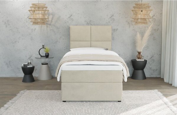 Bézs kárpitozott ágyneműtartós egyszemélyes ágy ágyráccsal 90x200 cm Lena – Ropez