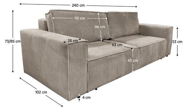 Kihúzható heverő, szürkésbézs Taupe, HARPERA BIG SOFA