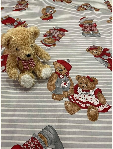 Pamut szövet Teddi maci szürke
