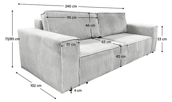 Kihúzható heverő, világosszürke, HARPERA BIG SOFA