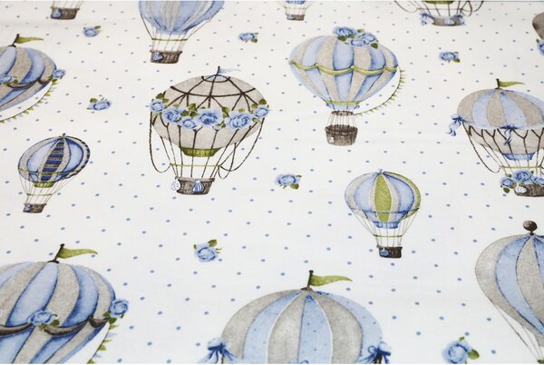 Pamut szövet Flanel Kék hőlégballon, h. 145 cm