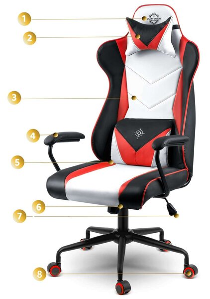 Sofotel Miss Fortune Gamerszék, állítható ülésmagasság, két párnával, 123x64,5cm, 120kg - Fekete, Piros, Fehér