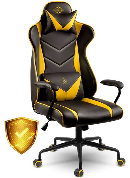 Sofotel Blitzcrank Gamerszék, állítható ülésmagasság, két párnával, 123x64,5cm, 120kg - Fekete, Sárga