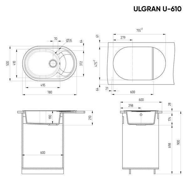 Ulgran U-610-328 Csepegtetőtálcás Gránit Mosogató - Ovális, Bézs
