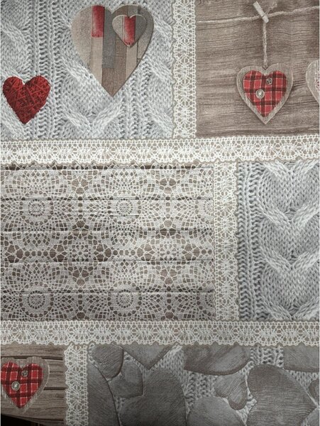 Pamut szövet Shabby love piros szívek, h. 145 cm