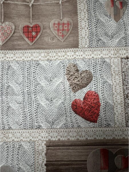 Pamut szövet Shabby love piros szívek, h. 145 cm