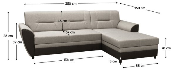 Kinyitható ülőgarnitúra, barna/szürkésbézs taupe, jobbos, SEVARD ROH