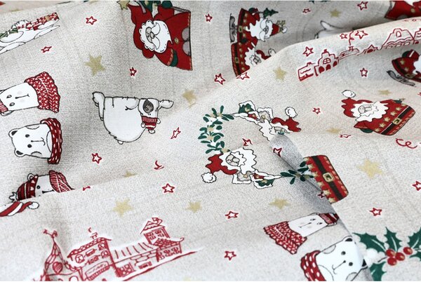Anyag PamutWeihnachtsmann bézs, m. 140 cm