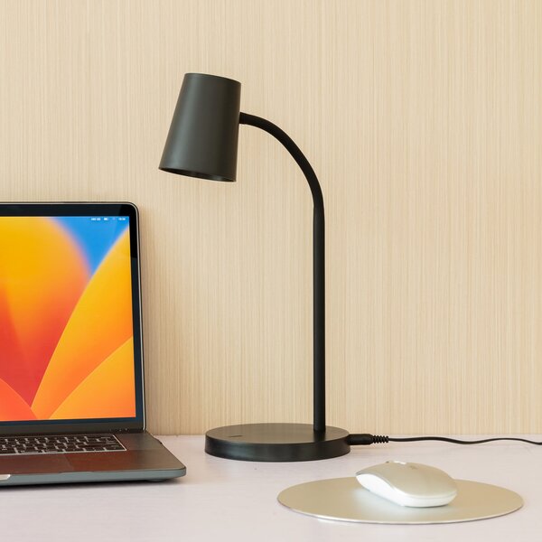 Asztali lámpa Lindby, Ailina, dimmable, Fekete, Dolgozószoba / iroda, Műanyag, Modern