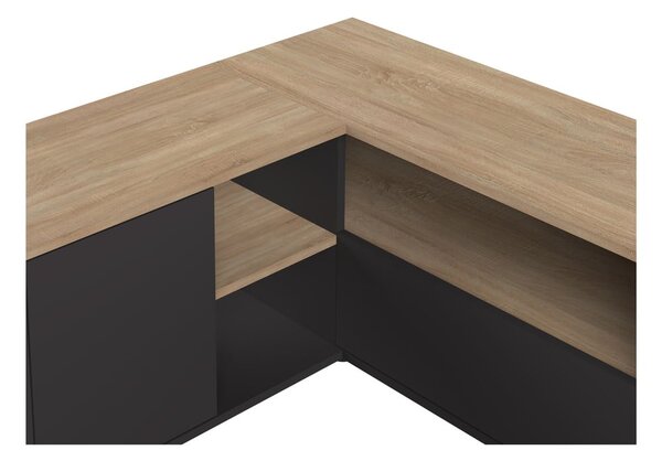 Fekete-natúr színű TV-állvány tölgyfa dekorral 90x45 cm Angle – TemaHome