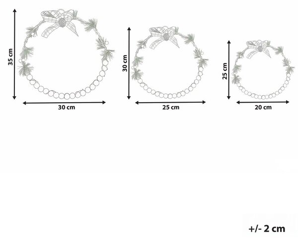 Függődísz háromdarabos szettben LED KEITELE 25/30/35 cm Koszorú Fehér