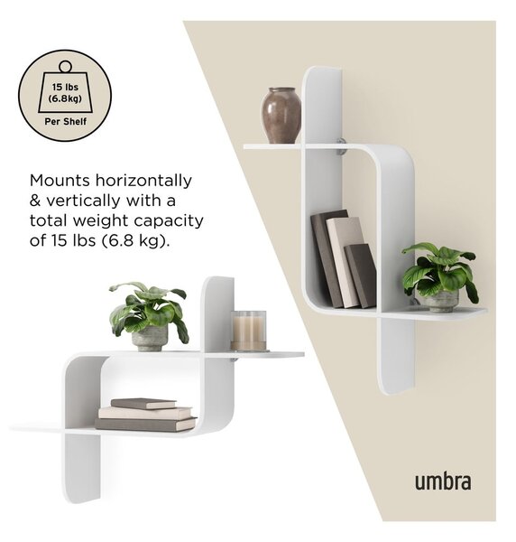 Fehér többszintes kaucsukfa fali polc 62 cm Montage – Umbra