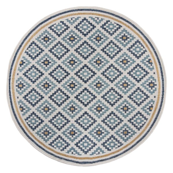 Sárga-kék kerek kültéri-beltéri szőnyeg ø 160 cm Zia Trellis – Flair Rugs