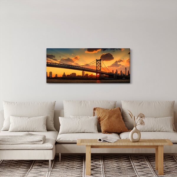 Kép - Naplemente a Ben Franklin híd felett, Philadelphia (120x50 cm)