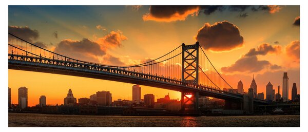 Kép - Naplemente a Ben Franklin híd felett, Philadelphia (120x50 cm)