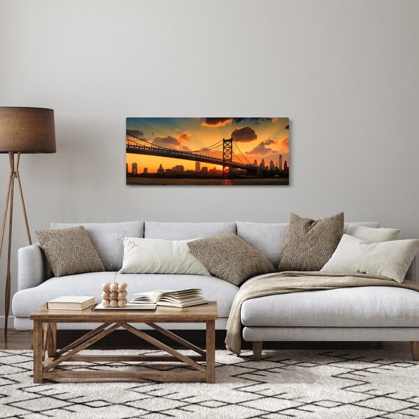 Kép - Naplemente a Ben Franklin híd felett, Philadelphia (120x50 cm)