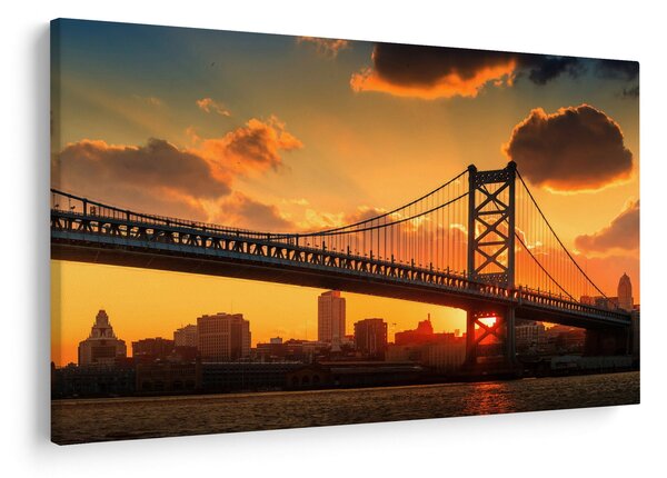 Kép - Naplemente a Ben Franklin híd felett, Philadelphia (90x60 cm)