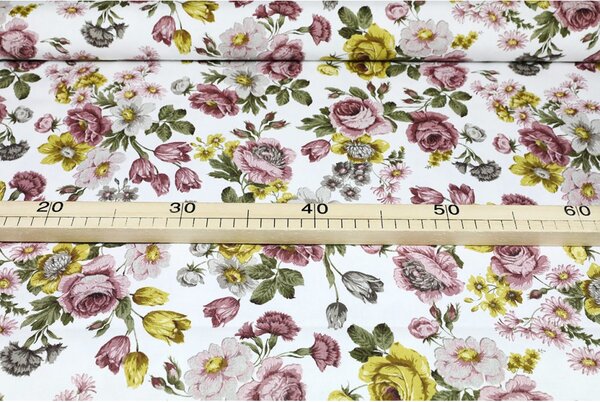 Dekoratív szövet Vintage virágok, szélesség 140 cm
