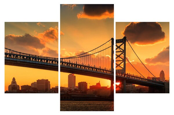 Kép - Naplemente a Ben Franklin híd felett, Philadelphia (90x60 cm)
