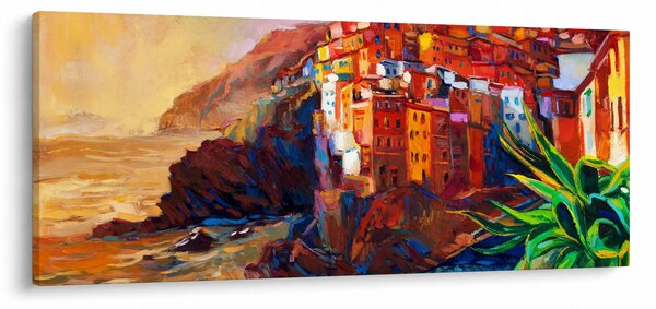Kép - Falu Cinque Terre partján, az olasz riviérán, modern impresszionizmus (120x50 cm)