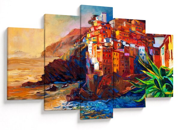 Kép - Falu Cinque Terre partján, az olasz riviérán, modern impresszionizmus (150x105 cm)
