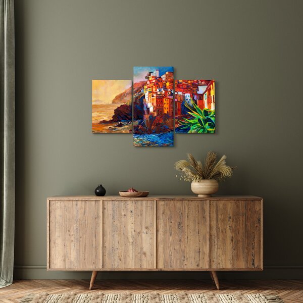 Kép - Falu Cinque Terre partján, az olasz riviérán, modern impresszionizmus (90x60 cm)