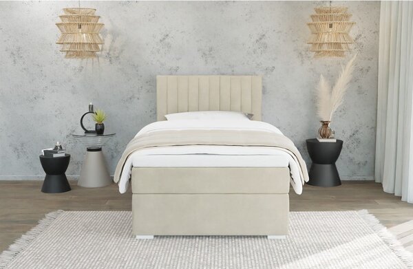 Bézs kárpitozott ágyneműtartós egyszemélyes ágy ágyráccsal 100x200 cm Bunny – Ropez