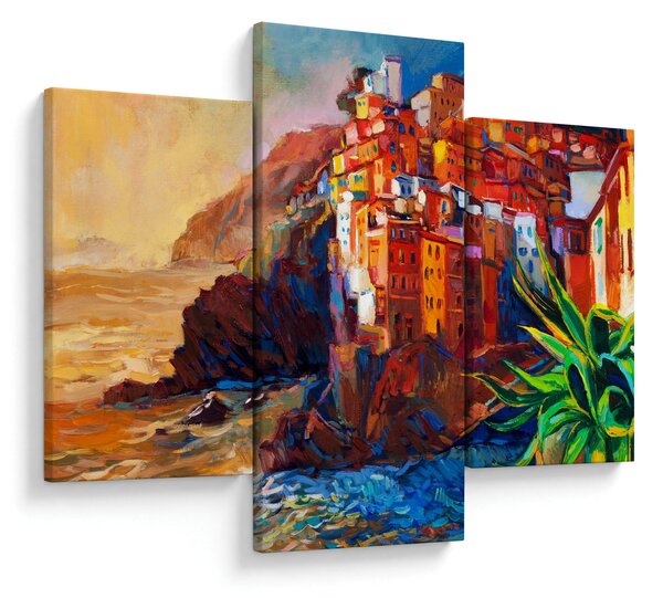 Kép - Falu Cinque Terre partján, az olasz riviérán, modern impresszionizmus (90x60 cm)