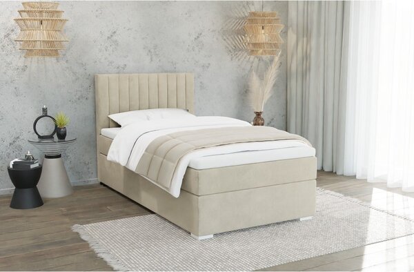 Bézs kárpitozott ágyneműtartós egyszemélyes ágy ágyráccsal 100x200 cm Bunny – Ropez