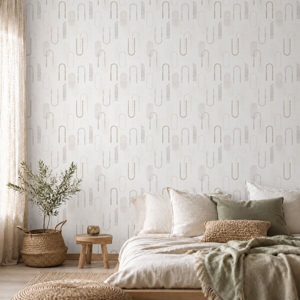 Tapéta Könnyed geometrikus mintázat bézs ívekkel, Absztrakt tapétá, a01256 : Uwalls.hu