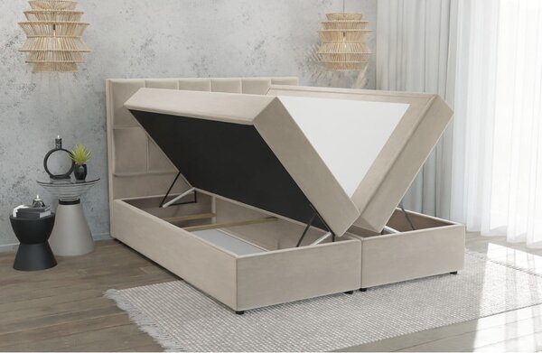 Bézs ágyneműtartós boxspring ágy 180x200 cm Flip – Ropez