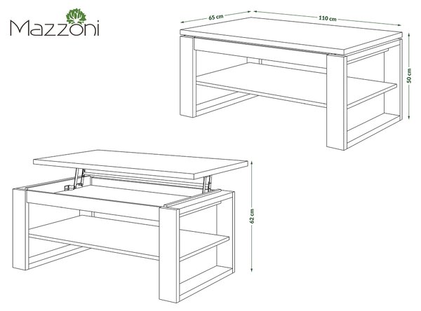 Mazzoni NUO Millenium Beton/Fehér Matt - MODERN DOHÁNYZÓASZTAL MEGEMELHETŐ ASZTALLAPPAL