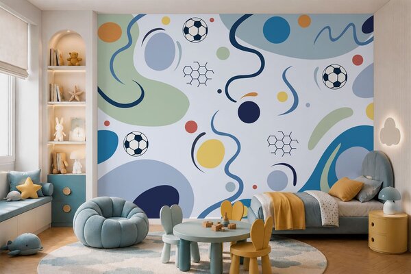 Fotótapéta Színes absztrakt alakzatok, focilabdák és vonalak, Sport fotótapéta, w05142v1 : Uwalls.hu
