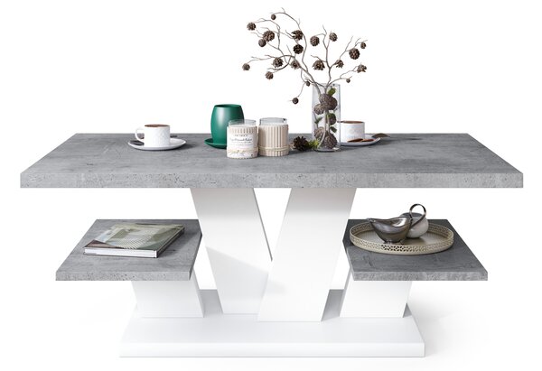 Mazzoni VIVA MATT Millenium Beton/Fehér - MODERN DOHÁNYZÓASZTAL POLCOKKAL
