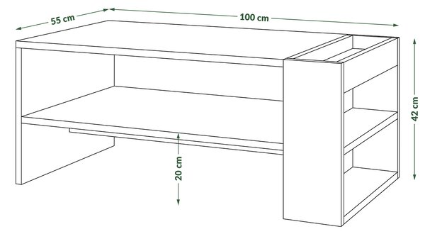 Mazzoni NEFRI Millenium Beton/Fehér Matt - MODERN DOHÁNYZÓASZTAL KÖNYVESPOLCCAL