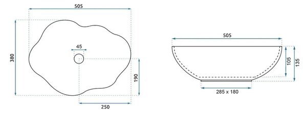 Rea Pearl Kallisto, pultra szerelhető mosdó 505x380x135 mm, bézs-kő utánzat, REA-U0619