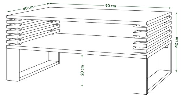 Mazzoni GOKEE S-90 Beton Világos Atelier/Fekete Matt - MODERN DOHÁNYZÓASZTAL LAMELLÁKKAL