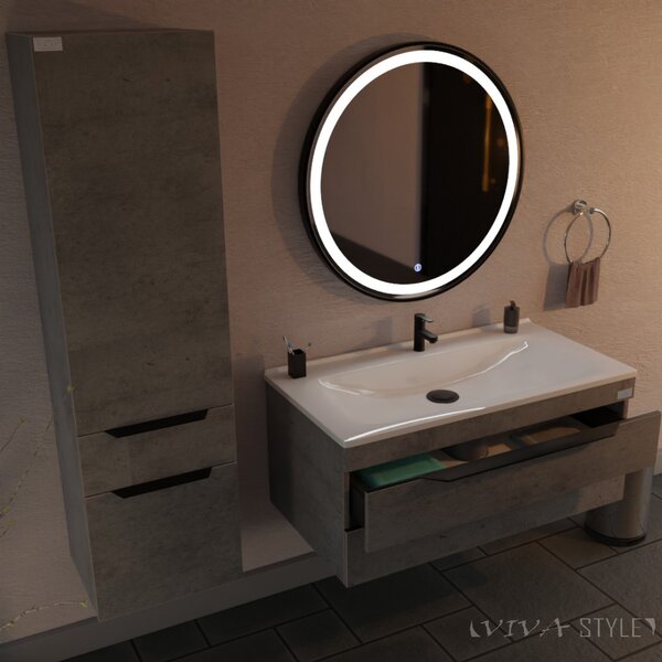 TMP IRON fürdőszobai tükör 70 cm - világítással - FEKETE keret - kerek
