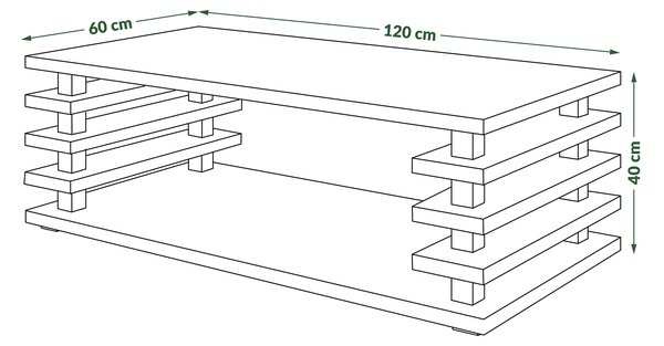 Mazzoni PORTO Sonoma Tölgy/Fehér Fényes - MODERN DOHÁNYZÓASZTAL LAMELLÁKKAL 2az1-ben GÖRGŐS/FIX