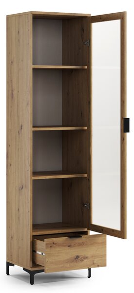 Mazzoni LANA W-50 vitrines szekrény Artisan Tölgy - 1 AJTÓS FIÓKOS VITRINES SZEKRÉNY