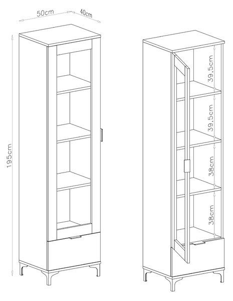 Mazzoni LANA W-50 vitrines szekrény Elegáns Dió - 1 AJTÓS FIÓKOS VITRINES SZEKRÉNY