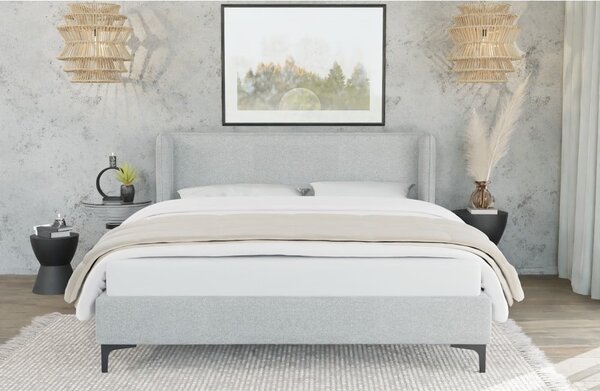 Szürke kárpitozott franciaágy ágyráccsal 180x200 cm Basti – Ropez