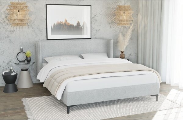 Szürke kárpitozott franciaágy ágyráccsal 180x200 cm Basti – Ropez