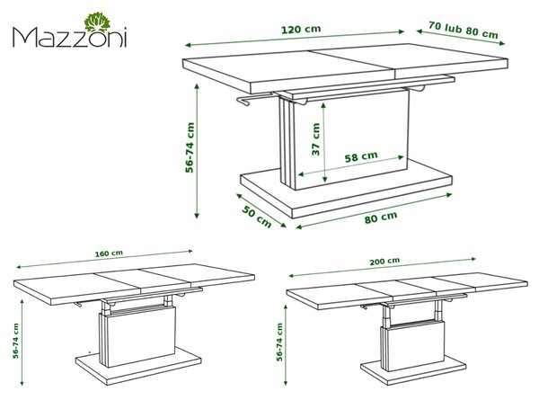 Mazzoni ASTON Sonoma Tölgy - MODERN DOHÁNYZÓASZTAL NYITHATÓ/MAGASÍTHATÓ ÉTKEZŐASZTAL ÉS DOHÁNYZÓASZTAL EGYBEN