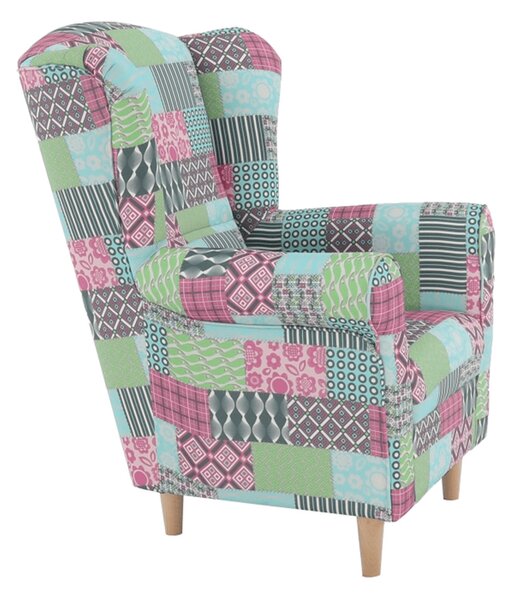 Füles fotel, szövet patchwork, CHARLOT