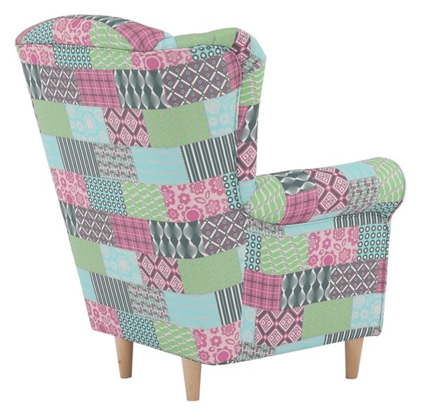 Füles fotel, szövet patchwork, CHARLOT