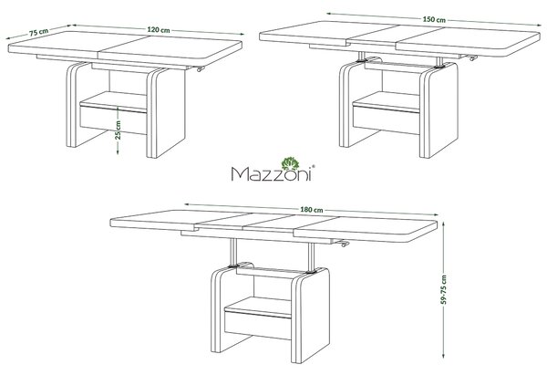 Mazzoni LEXUS Artisan Tölgy/Antracit (Sötétszürke) - MODERN DOHÁNYZÓASZTAL NYITHATÓ/MAGASÍTHATÓ ÉTKEZŐASZTAL ÉS DOHÁNYZÓASZTAL EGYBEN