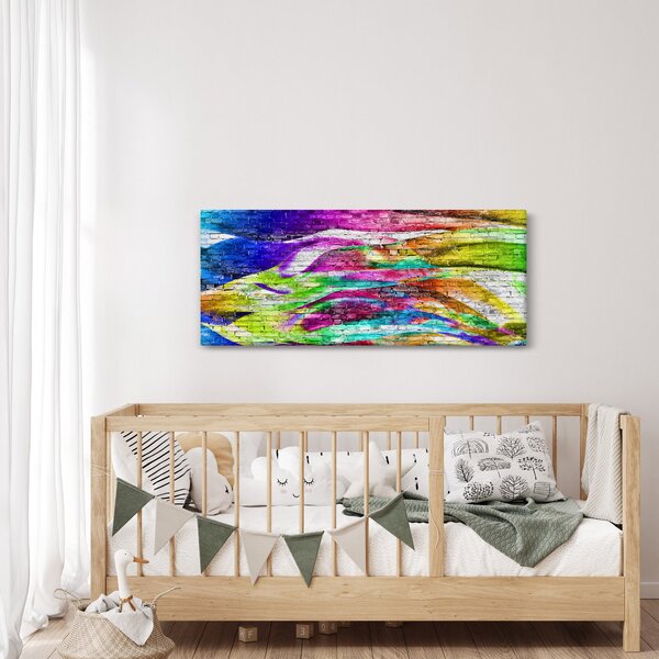Kép - Téglafal színes lángokkal (120x50 cm)